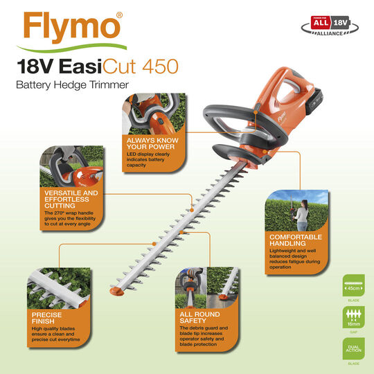 18V EasiCut 450 Battery Hedge Trimmer image number null